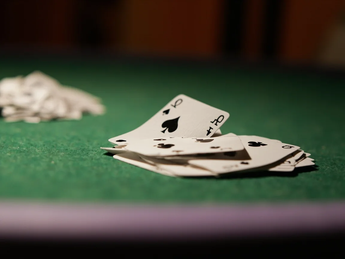 A close-up of a discard pile and a draw pile, with arrows showing the read direction
